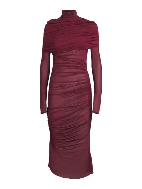 Mugler Sheer Ruched Midi Dress