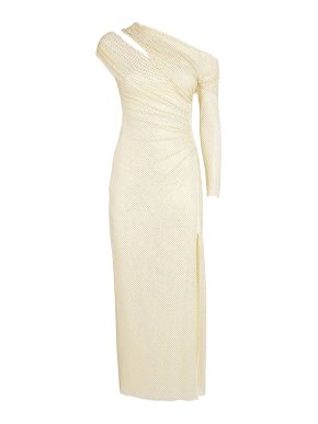 Self-Portrait Asymmetric Crystal-Embellished Stretch-Jersey Midi Dress