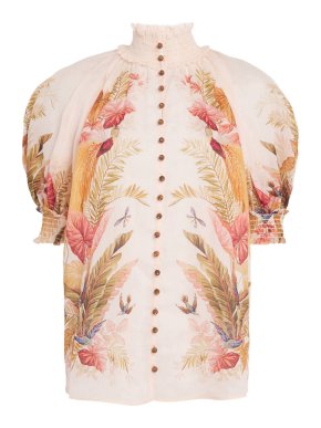 Zimmermann Ascension Billow Floral-Printed Ramie Blouse