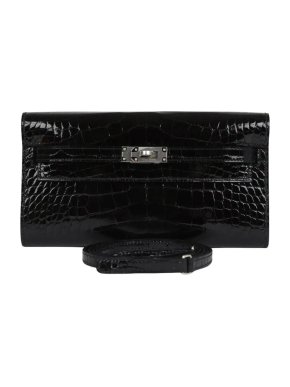 Hermes Kelly Wallet To Go Shiny Alligator Mississippiensis LeatherBlack