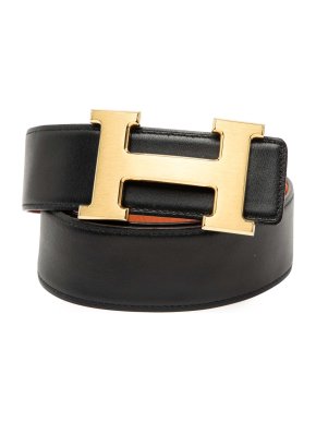 Hermes Box Calf and Togo Constance H Reversible Belt 85