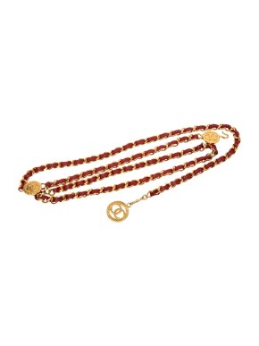 Chanel  Leather Woven Medallion Chain Belt