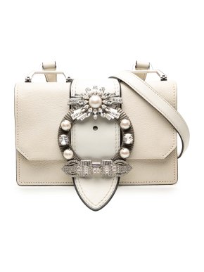 Miu Miu White Goatskin Madras Soft Calf Crystal Embellished Crossbody