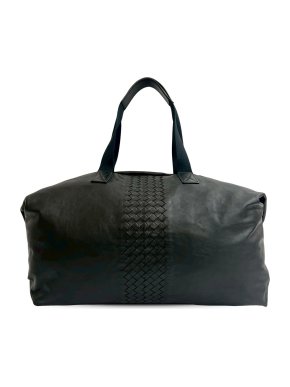 Bottega Veneta Black Intrecciato Trimmed Leather Duffle Bag