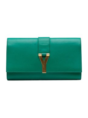 Saint Laurent Green Leather Chyc Ligne Clutch