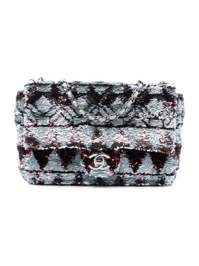 Chanel Silver Mini Rectangular Sequin Single Flap