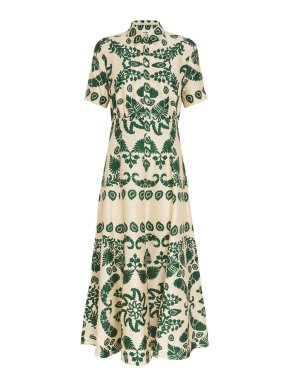 Sandro Floral-Print Collared Satin Midi Dress