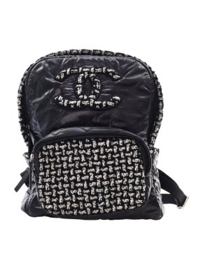 Chanel Black Nylon and Tweed Coco Neige Backpack