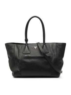 Prada Black Vitello Daino Shopping Tote