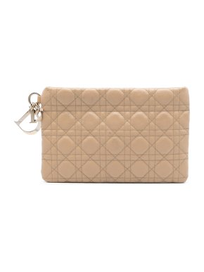 Dior Beige Coated Canvas Cannage Lady Dior Panarea Clutch