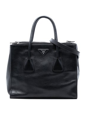 Prada Black Glace Calf Twin Pocket Satchel