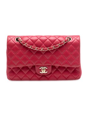 Chanel Red Medium Classic Lambskin Double Flap