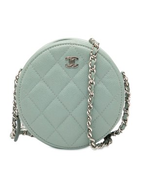 Chanel Blue CC Quilted Caviar Round Clutch With Chain