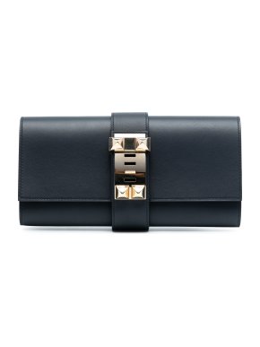 Hermes Blue Tadelakt Medor Clutch 23