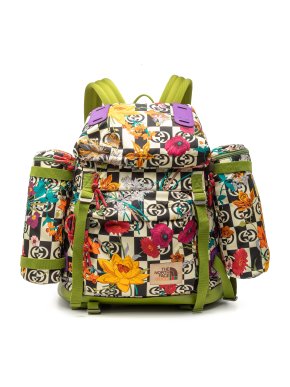 Gucci The North Face Floral Multicolor Nylon and Leather Backpack