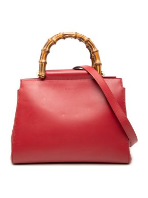 Gucci Red Small Leather Bamboo Nymphaea Satchel