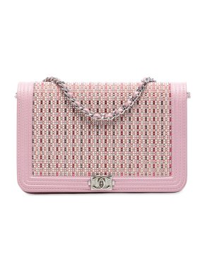 Chanel Pink Calfskin Crystal Studded Boy Wallet on Chain