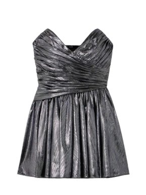 Retrofete RETROFÉTE Jayda Strapless Pleated Lamé Mini Dress In Metallic