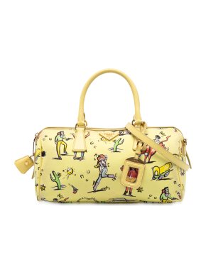 Prada Yellow Canvas Canapa St Foula Stampato Satchel