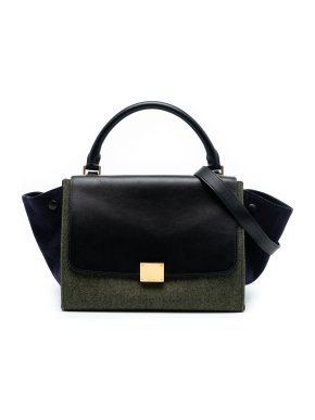 Celine Brown Tricolor Felt and Calfskin Trapeze Satchel