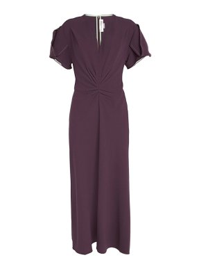 Victoria Beckham Gathered V-neck Midi Dress