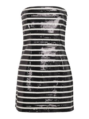 Veronica Beard Cala Strapless Striped Sequined Mini Dress