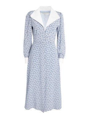 Alessandra Rich Mikado-Trimmed Floral-Print Silk-Crepe De Chine Midi Shirt Dress