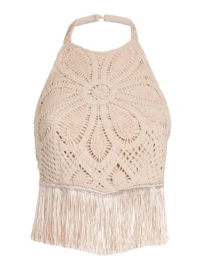 PatBO  Crocheted Top With Fringed Hem