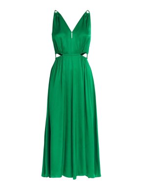 Maje V-Neck Cut-Out Woven Midi Dress