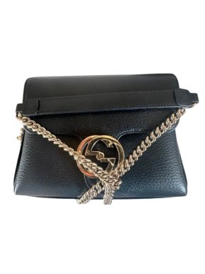 Gucci Black Leather Interlocking  Crossbody Bag