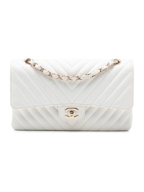 Chanel White Medium Classic Chevron Caviar Double Flap