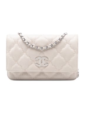 Chanel Beige  Quilted Calfskin Double Stitch Hamptons Wallet on Chain