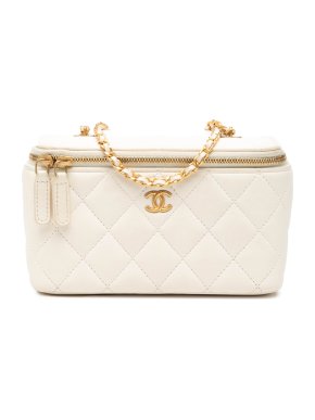 Chanel White Small Quilted Lambskin Vanity Case with Chain