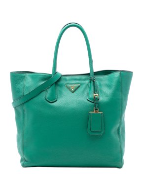 Prada Green Vitello Daino Open Convertible Tote