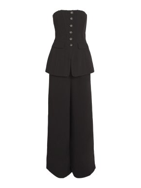 Self Portrait Convertible Strapless Crystal-Embellished Peplum Crepe Jumpsuit