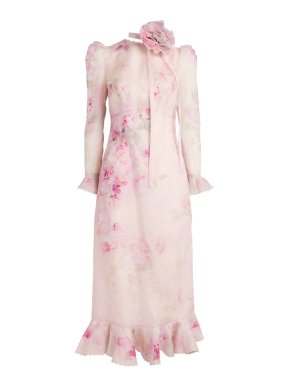 Zimmermann Linen-Silk Floral-Embellished Midi Dress