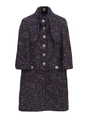 Chanel Black Tweed Gripoix Button Coat