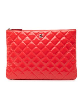 Chanel Red Medium Patent Quilted Cosmetic Case