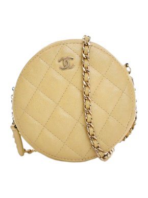 Chanel CC Yellow Quilted Caviar Round Clutch With Chain