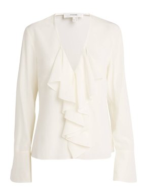 Frame Silk Ruffle-Neck Blouse