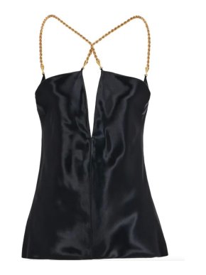 Ferragamo Black Twisted-Strap Satin Top.