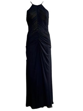 Vera Wang Black Ruched Chiffon Maxi Dress