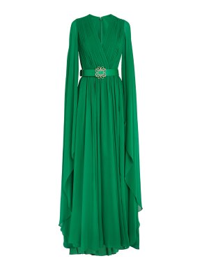 Elie Saab Green Silk Belted Gown