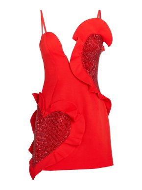 Area  Heart Ruffle Crystal Mini Tank Dress
