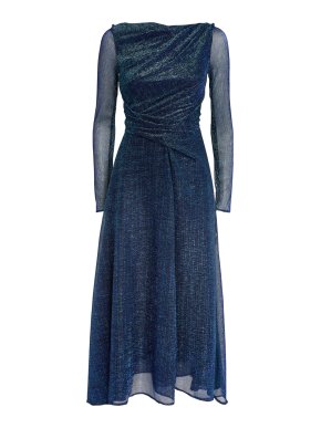 Talbot Runhof Metallic-Thread Draped Midi Dress
