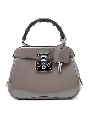 Gucci Grey Mini Polished Leather Bamboo Lady Lock Top Handle Bag