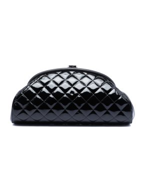 Chanel Black CC Quilted Patent Kiss Lock Clutch