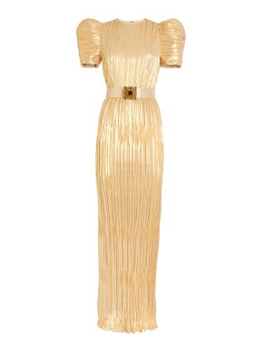 Andrew Gn  Silk-Blend Puff-Sleeve Belted Gown