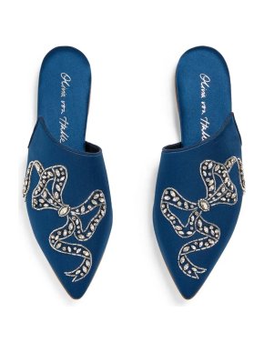 Olivia Von Halle  Satin Embellished Contessa Slippers