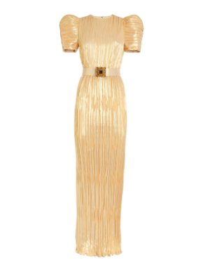 Andrew Gn Silk-Blend Puff-Sleeve Belted Gown
